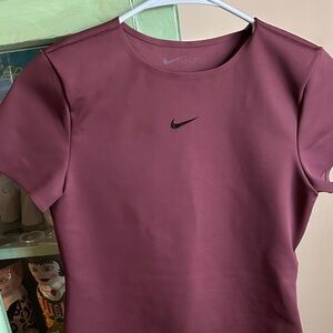 Nike Women's Short Sleeve Tee in Wine with Black Swoosh